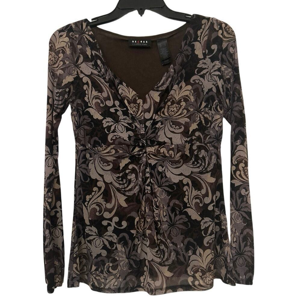 Axcess Y2K Floral Mesh Sheer Sleeves Babydoll Top Whimsigoth  Small